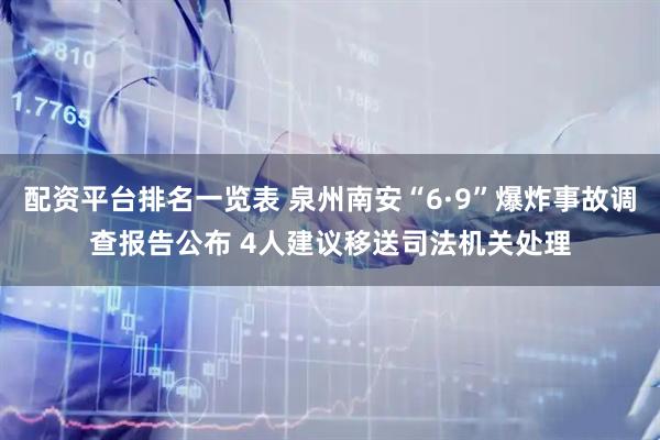 配资平台排名一览表 泉州南安“6·9”爆炸事故调查报告公布 4人建议移送司法机关处理